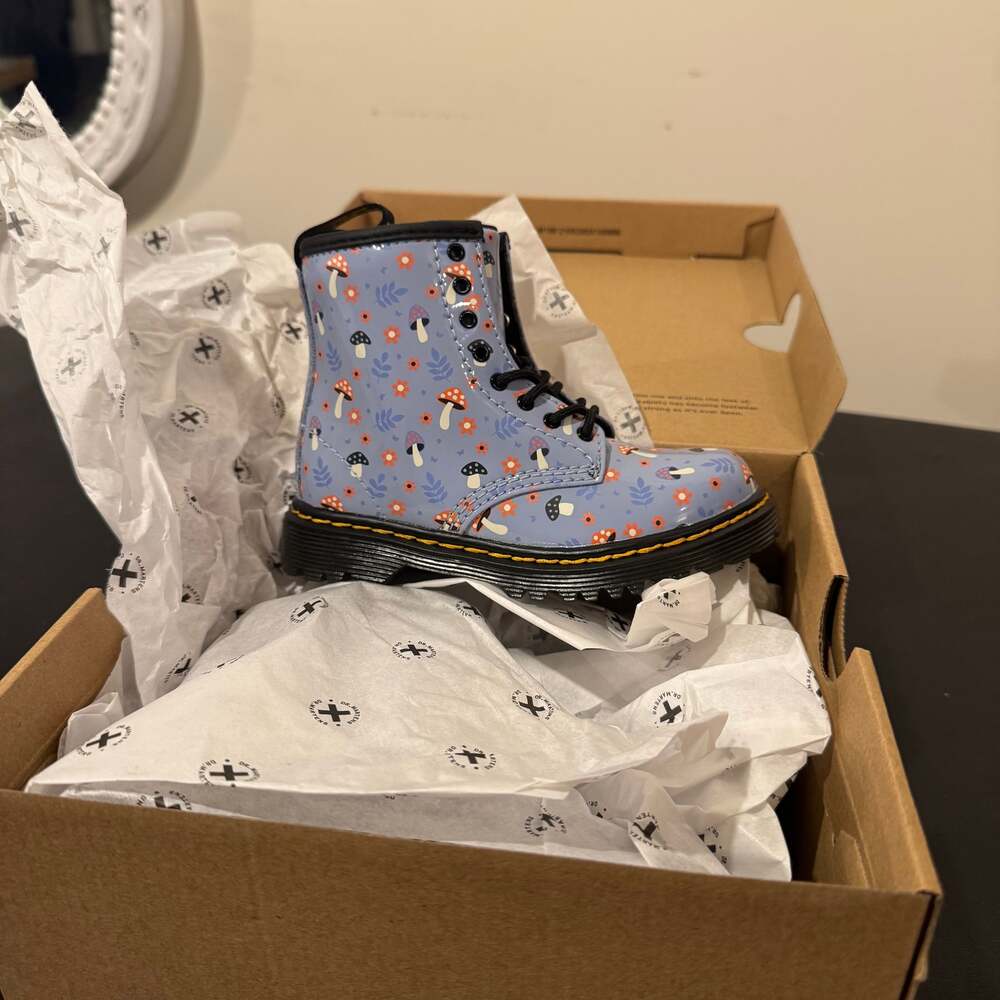 Dr. Martens 1460 Junior Patent Woodland Lace Up Boots in Zen Blue